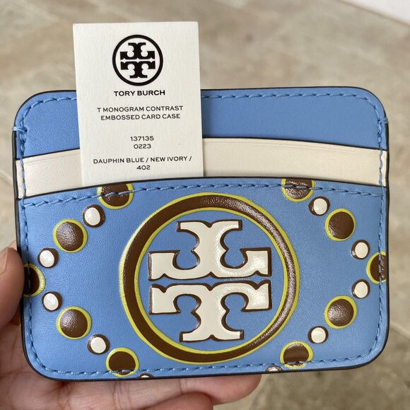Last 1 ‼️Tory Burch T Monogram Contrast Embossed Leather Card Case 137135 - Picture 1 of 6